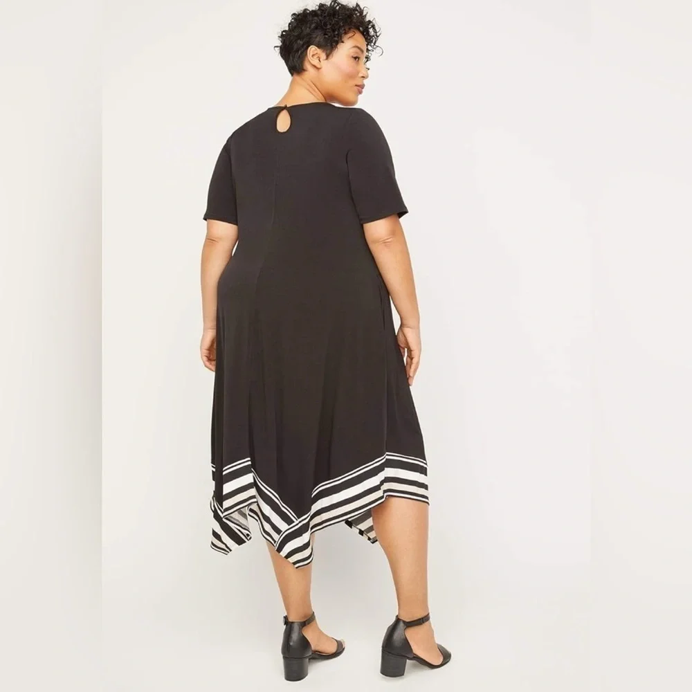 Catherines Plus Black A-line Striped Pockets Midi Dress 1X - Picture 2 of 8